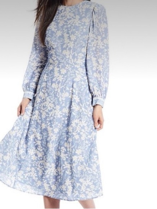 ANTONIO MELANI Dresses & Skirts - ANTONIO MELANI - born on fifth/ Blue and White Floral Long Sleeve Midi Dress